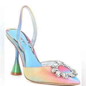 Gianni Bini Vivyee Rainbow Rhinestone Pointed Toe Slingback Heels Pumps
